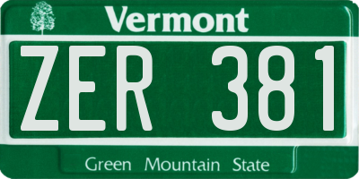VT license plate ZER381