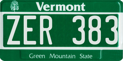 VT license plate ZER383