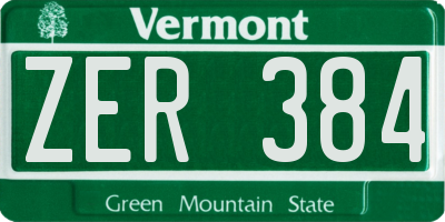 VT license plate ZER384