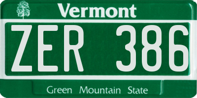 VT license plate ZER386