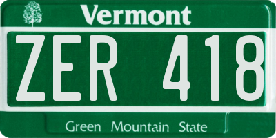 VT license plate ZER418