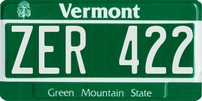 VT license plate ZER422