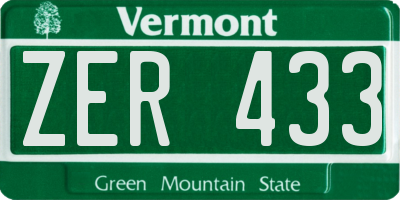 VT license plate ZER433