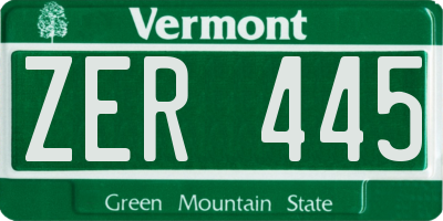 VT license plate ZER445