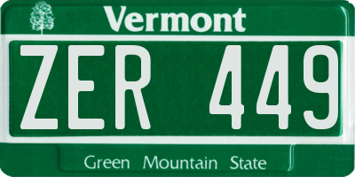 VT license plate ZER449