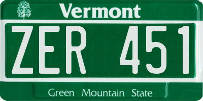 VT license plate ZER451