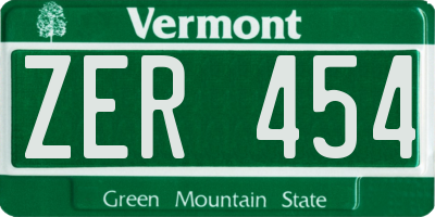 VT license plate ZER454