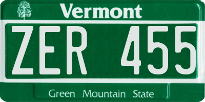 VT license plate ZER455