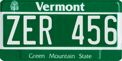 VT license plate ZER456