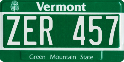 VT license plate ZER457