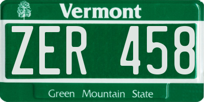 VT license plate ZER458