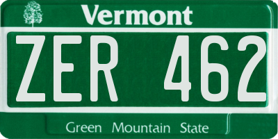 VT license plate ZER462