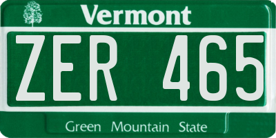 VT license plate ZER465