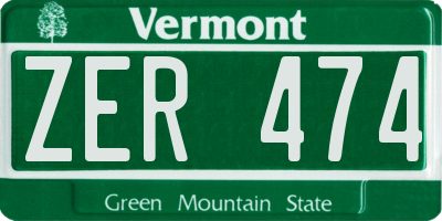 VT license plate ZER474