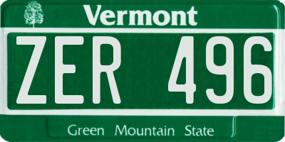 VT license plate ZER496