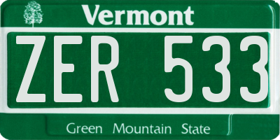 VT license plate ZER533