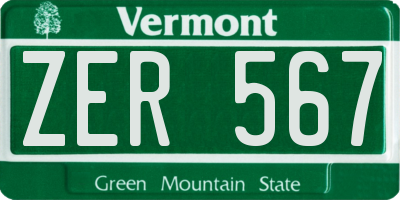 VT license plate ZER567