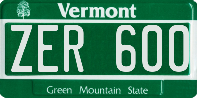 VT license plate ZER600