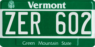 VT license plate ZER602