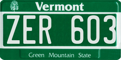 VT license plate ZER603