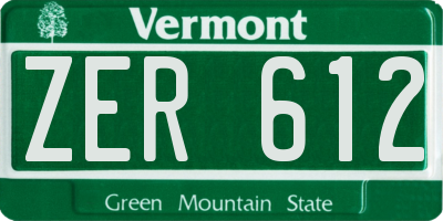 VT license plate ZER612