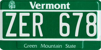 VT license plate ZER678