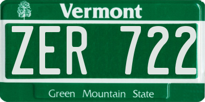 VT license plate ZER722