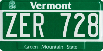 VT license plate ZER728