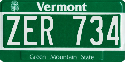VT license plate ZER734