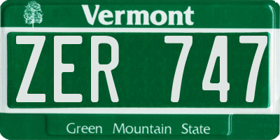 VT license plate ZER747