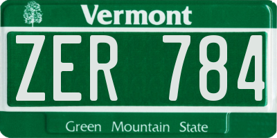 VT license plate ZER784