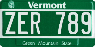 VT license plate ZER789