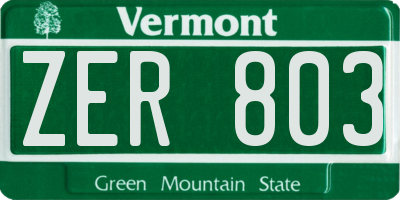 VT license plate ZER803