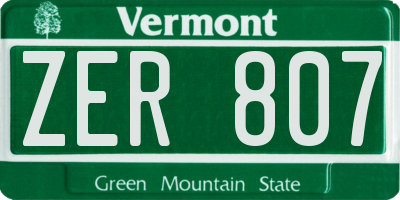 VT license plate ZER807