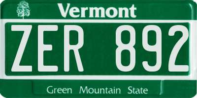 VT license plate ZER892