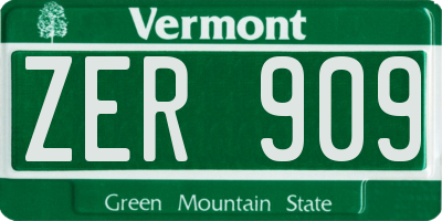 VT license plate ZER909