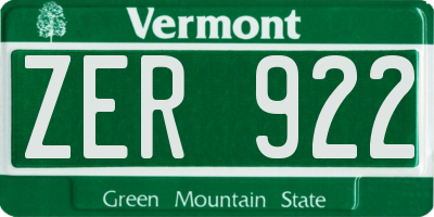 VT license plate ZER922