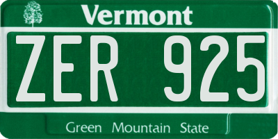 VT license plate ZER925