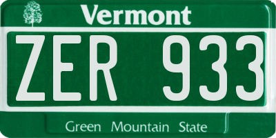 VT license plate ZER933
