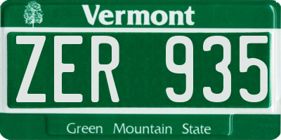 VT license plate ZER935