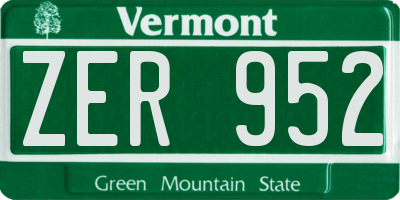 VT license plate ZER952