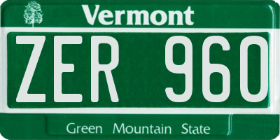 VT license plate ZER960