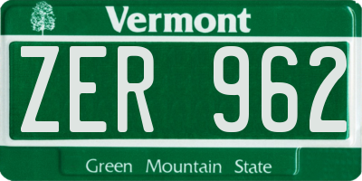 VT license plate ZER962