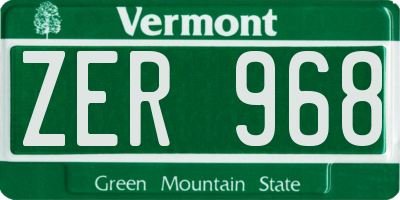 VT license plate ZER968