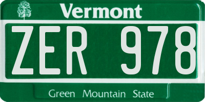 VT license plate ZER978