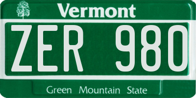VT license plate ZER980