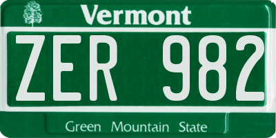 VT license plate ZER982