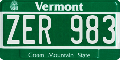 VT license plate ZER983