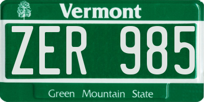 VT license plate ZER985
