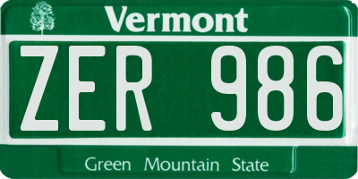 VT license plate ZER986